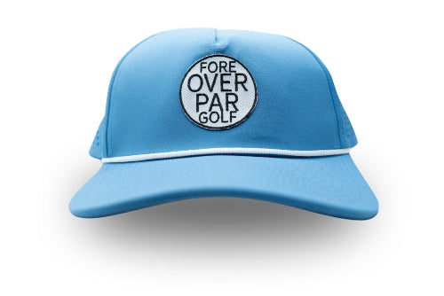 Light Blue 19th Hole Rope Hat 'FORE OVER PAR GOLF' logo by Fore Over Par, on a white background